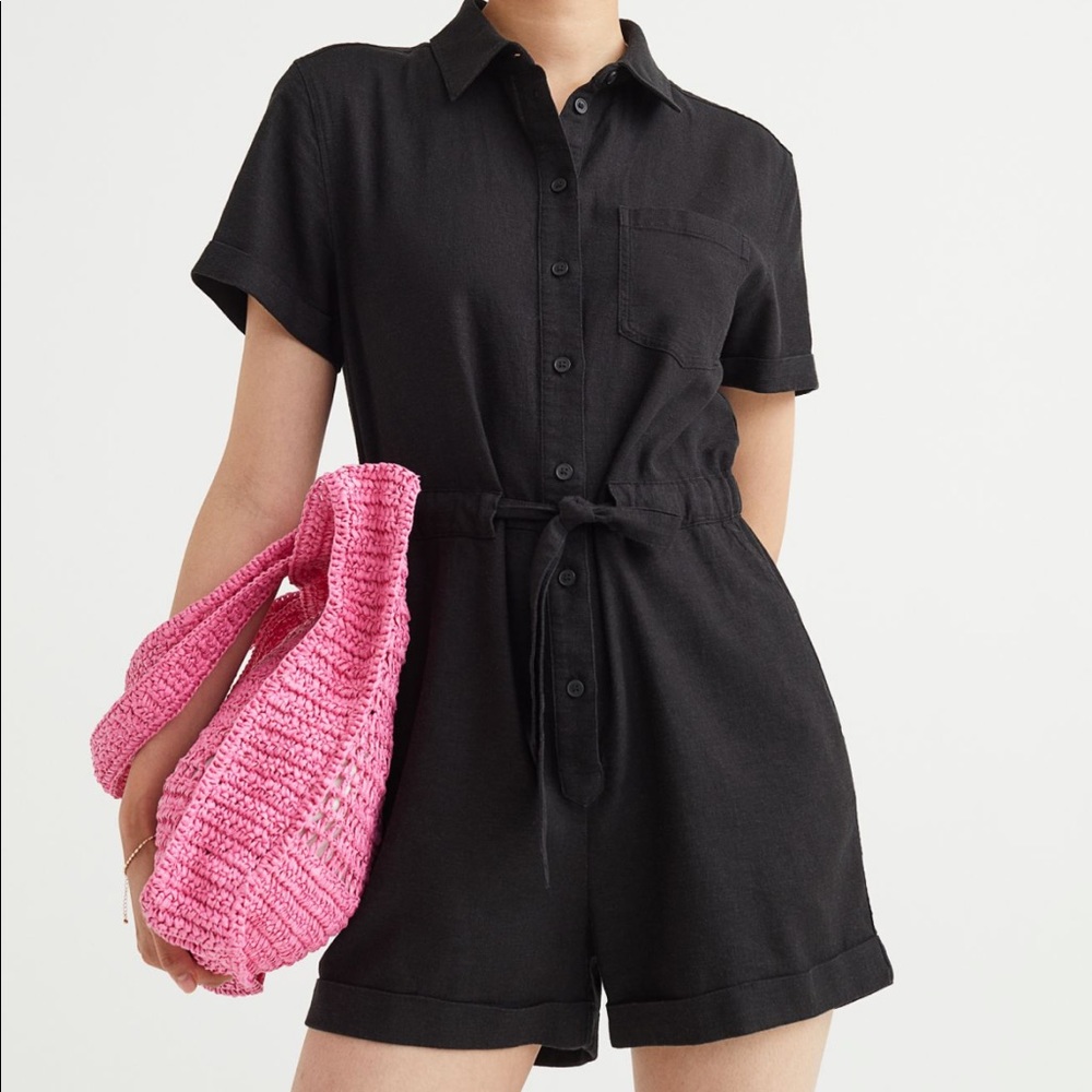 H&M Black Short-Sleeve Jumpsuit